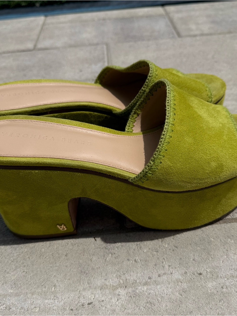 Veronica Beard lime green platform suede mules sandals 9.5 | barbiecore Y2K - Picture 7 of 8